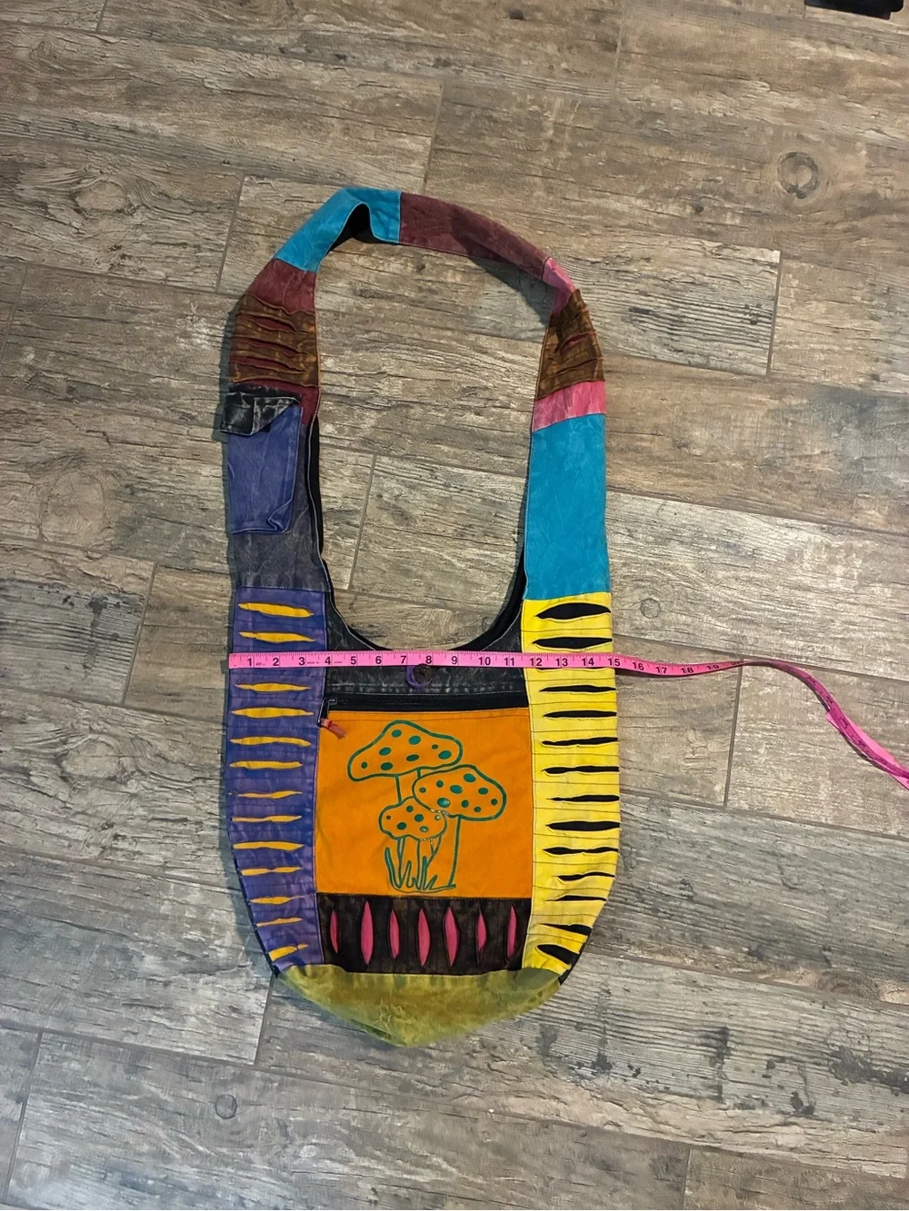 Patchwork Multicolor Mushroom Print Crossbody Bag